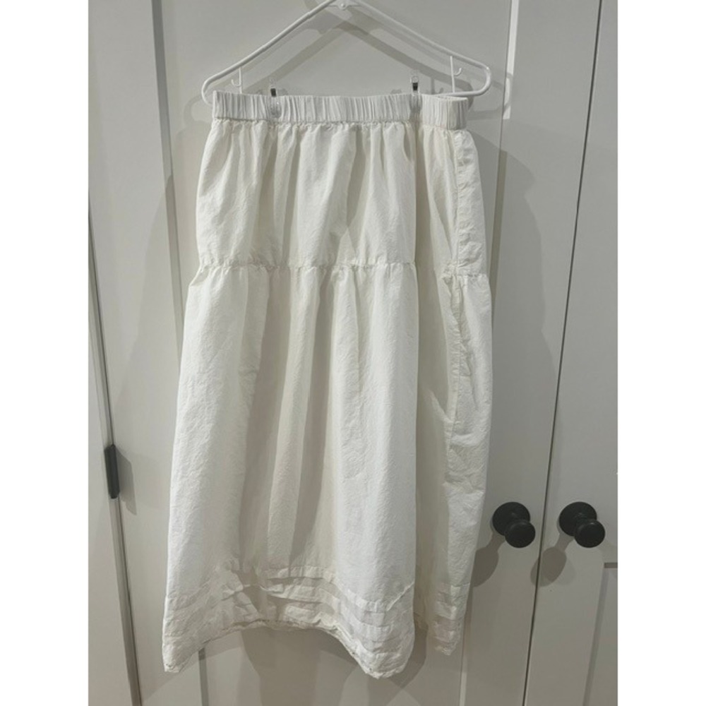 Old Navy Womens White Cotton Tiered Midi Skirt Elastic Waist Pintuck Hem Large